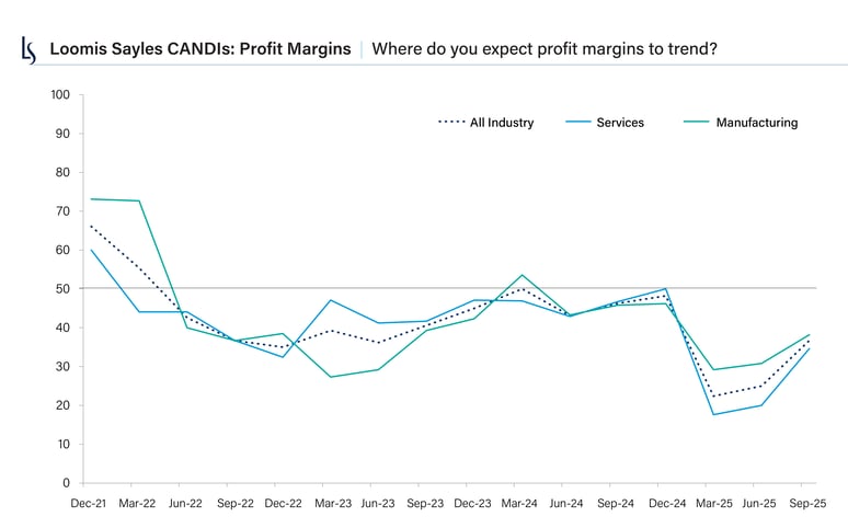 Loomis Sayles CANDIs results show that our credit analysts have less negative expectations for profit margins.